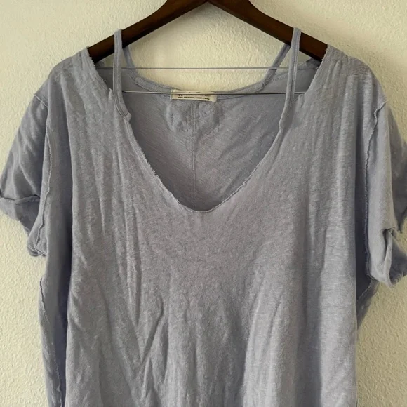 Free People Oversized Over U Tee NEW Medium Blue Moon Linen Blend Grunge Cropped - Picture 4 of 12